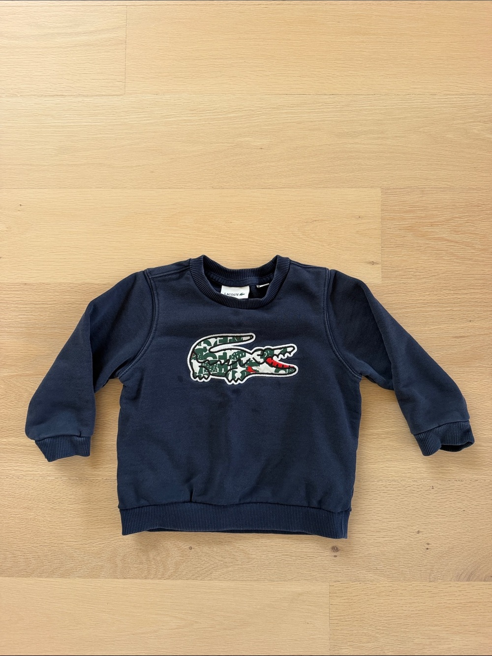 Lacoste Navy Sweatshirt with Multicolor Croc Patch Size 2T